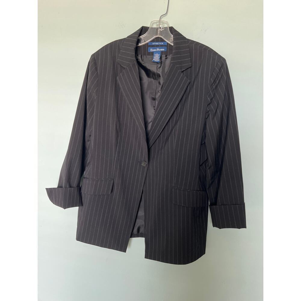 Evan Picone Women’s Stretch Pinstriped Button Front Long Sleeve Blazer Size 12
